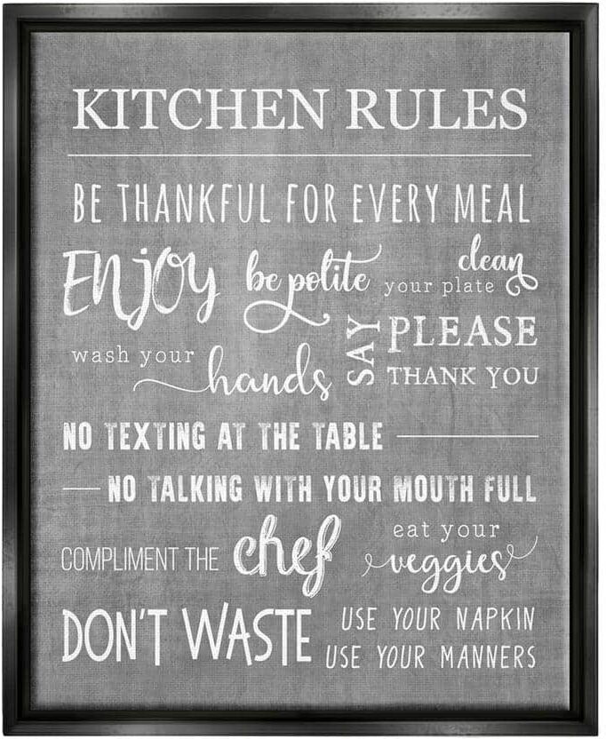 The Stupell Home Decor Collection Kitchen Rules Rustic Grey List Design by CAD Floater Framed Typography Art Print 21 in. x 17 in.