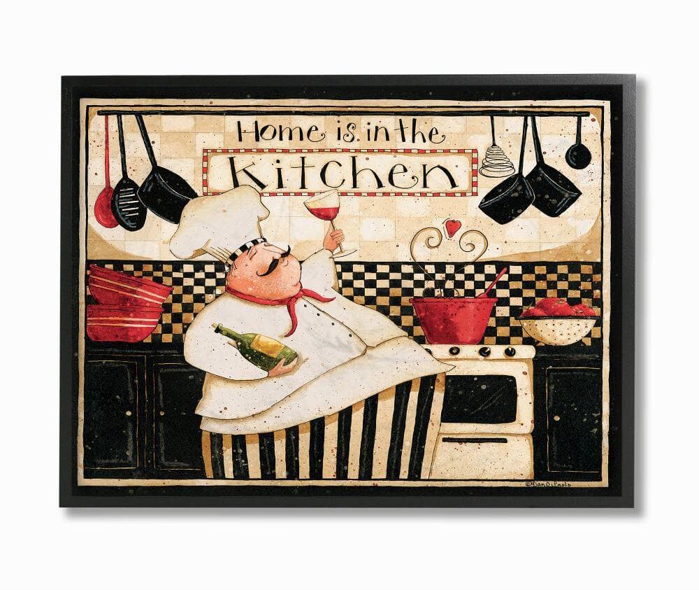 Stupell Industries Home is the Kitchen with Happy Chef Illustration by Dan DiPaolo Framed Abstract Texturized Art Print 11 in. x 14 in.