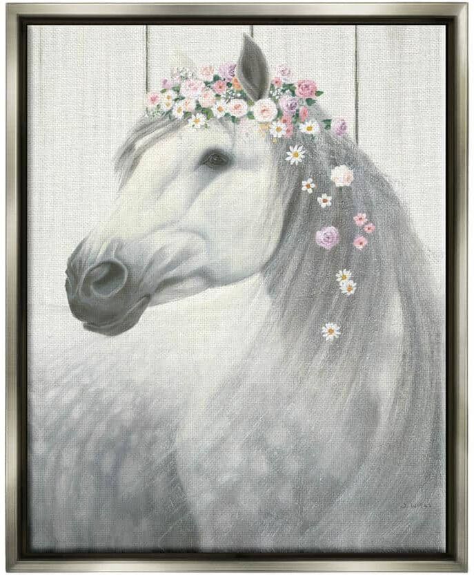 The Stupell Home Decor Collection Spirit Stallion Horse with Flower Crown by James Wiens Floater Frame Animal Wall Art Print 17 in. x 21 in. .