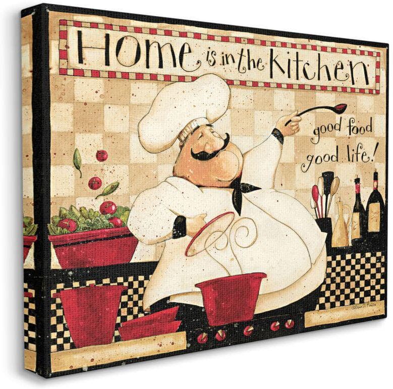 Stupell Industries Home is the Kitchen Phrase Charming Vintage Chef by Dan DiPaolo Unframed Drink Canvas Wall Art Print 16 in. x 20 in.