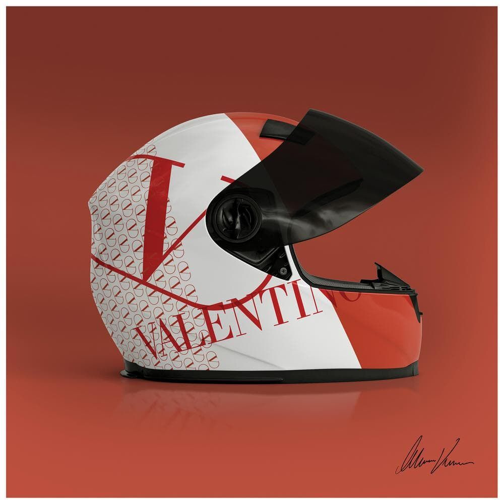 Empire Art Direct 24 in. x 24 in. "Valentino Speeding Helmet" Unframed Floating Tempered Glass Panel Sports Art Print Wall Art