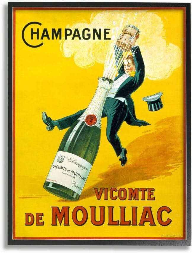 Stupell Industries Vintage Champagne Vicomte de Moulliac Pop Bottle by Marcus Jules Framed Drink Wall Art Print 11 in. x 14 in.