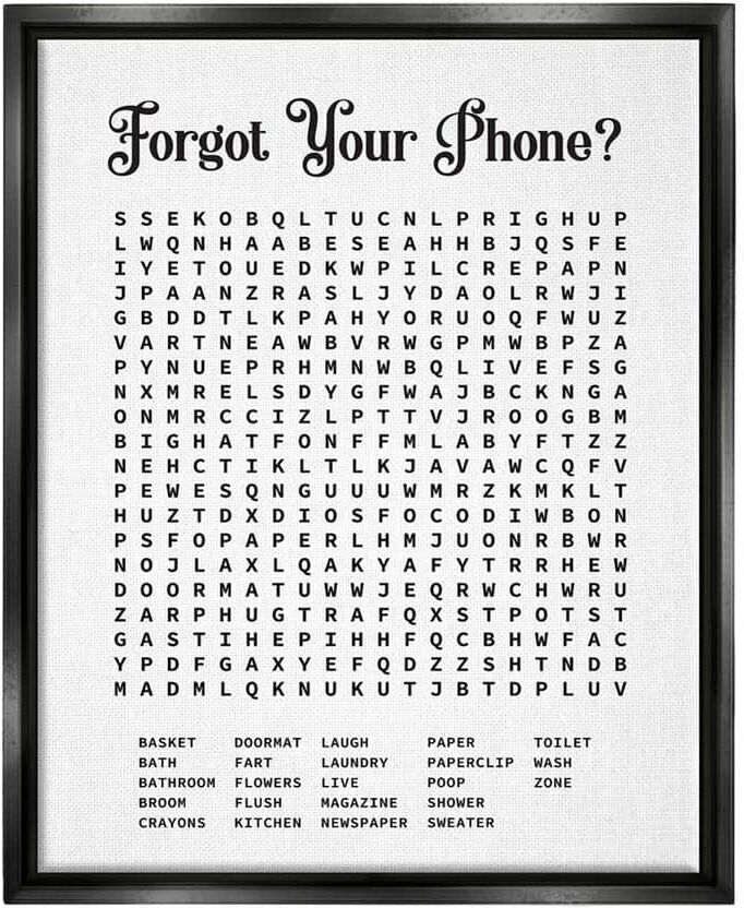 The Stupell Home Decor Collection Phone Crossword Puzzle Bathroom Word by Lettered and Lined Floater Frame Typography Wall Art Print 31 in. x 25 in.