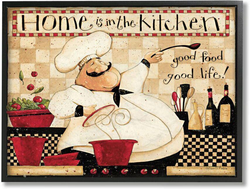 Stupell Industries Home is the Kitchen Phrase Charming Vintage Chef by Dan DiPaolo Framed Drink Wall Art Print 11 in. x 14 in.