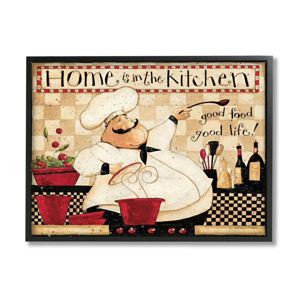 Stupell Industries Home is the Kitchen Phrase Charming Vintage Chef by Dan DiPaolo Framed Drink Wall Art Print 16 in. x 20 in.