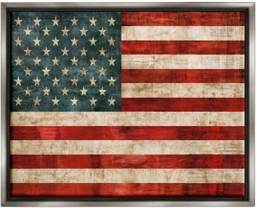 The Stupell Home Decor Collection US American Flag Wood Textured Design by Luke Wilson Floater Frame Country Wall Art Print 25 in. x 31 in. .