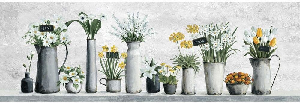 Outdoor Flower Pots by Parvez Taj Unframed Canvas Nature Art Print 15 in. x 45 in.