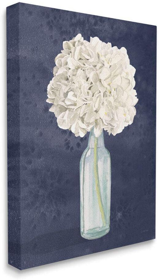 Stupell Industries White Floral Bouquet in Bottle Blue Painting by James Wiens Unframed Print Abstract Wall Art 16 in. x 20 in.