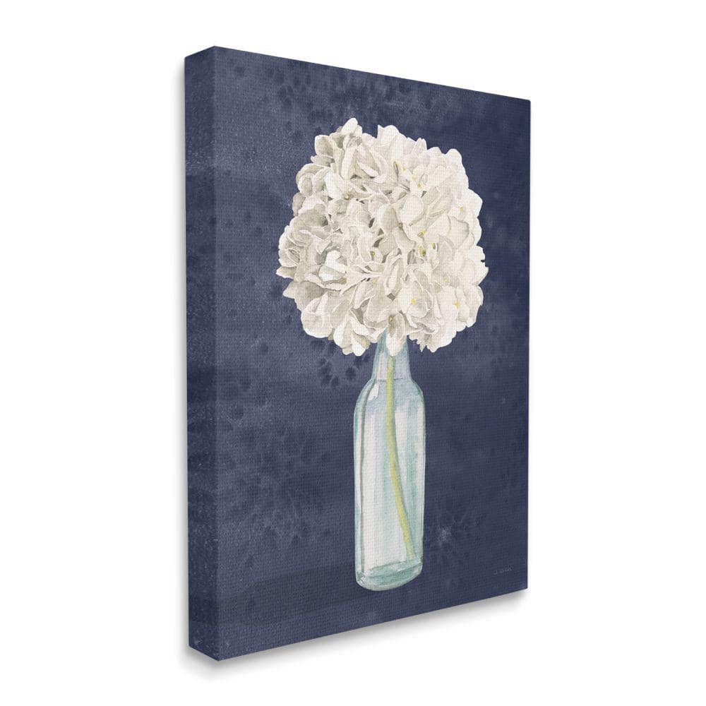 Stupell Industries White Floral Bouquet in Bottle Blue Painting by James Wiens Unframed Print Abstract Wall Art 36 in. x 48 in.
