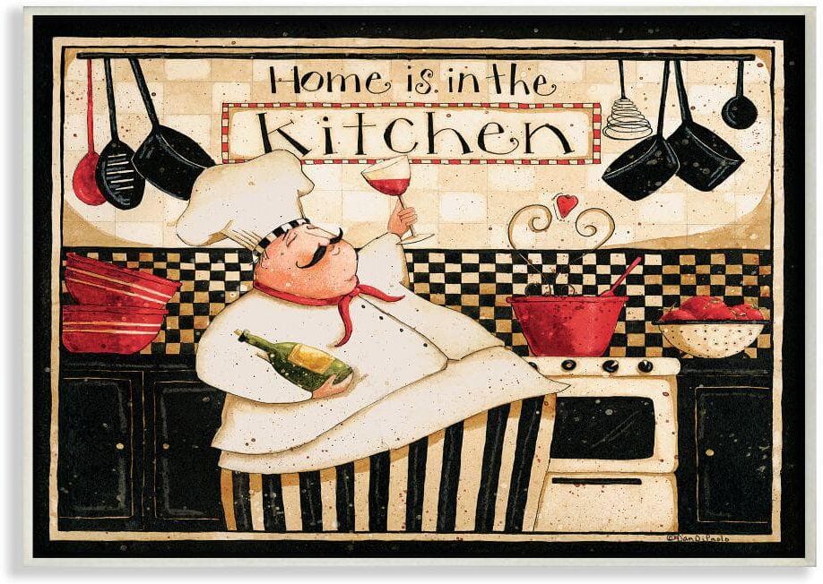 Stupell Industries Home is in the Kitchen with Happy Chef Illustration By Dan DiPaolo Unframed Print Abstract Wall Art 13 in. x 19 in.