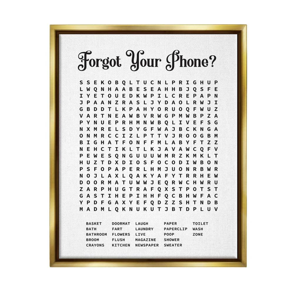 The Stupell Home Decor Collection Phone Crossword Puzzle Bathroom Word by Lettered and Lined Floater Frame Typography Wall Art Print 21 in. x 17 in.