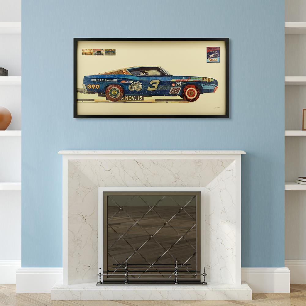 Empire Art Direct Muscle Blue Car Dimensional Collage Framed Graphic Art Under Glass Travel Wall Art, 25 in. x 48 in.