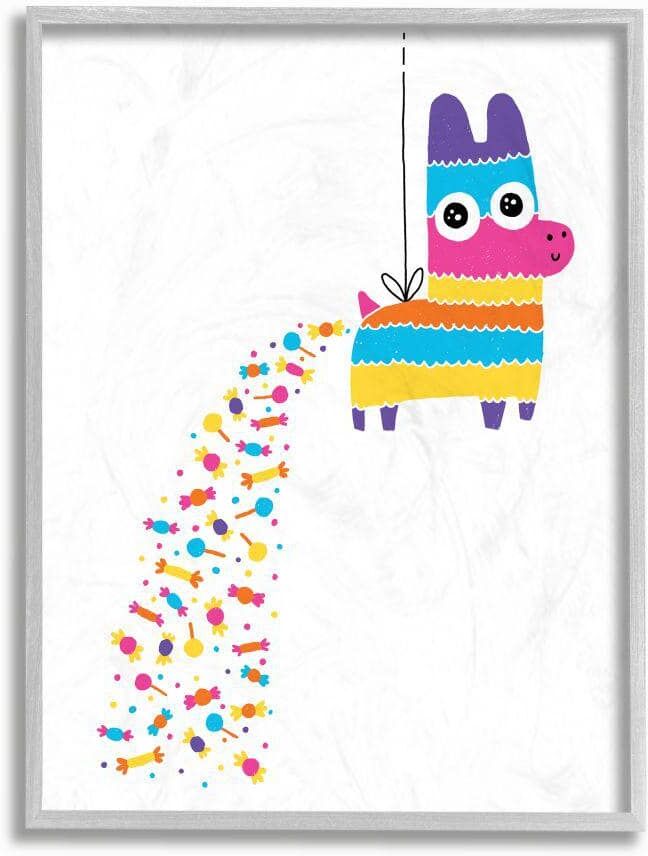 Stupell Industries Color Pop Party Pinata with Rainbow Candy by Michael Buxton Framed Drink Wall Art Print 11 in. x 14 in.