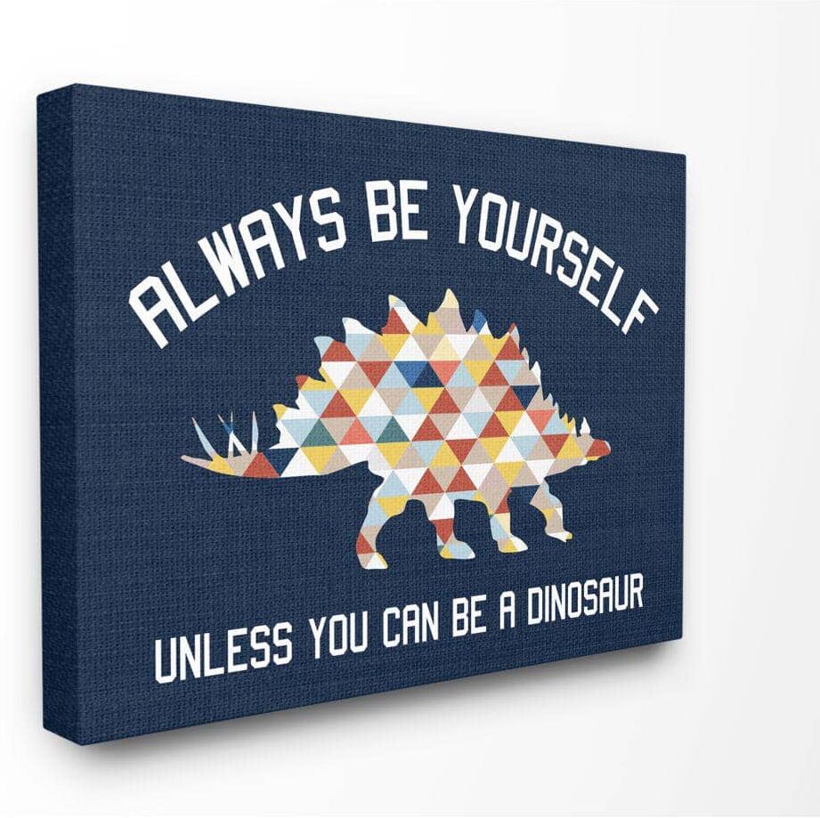 Stupell Industries 20 in. x 16 in. " Abstract Always Be Yourself Blue Dinosaur Kids Word Design" by Daphne Polselli Canvas Wall Art