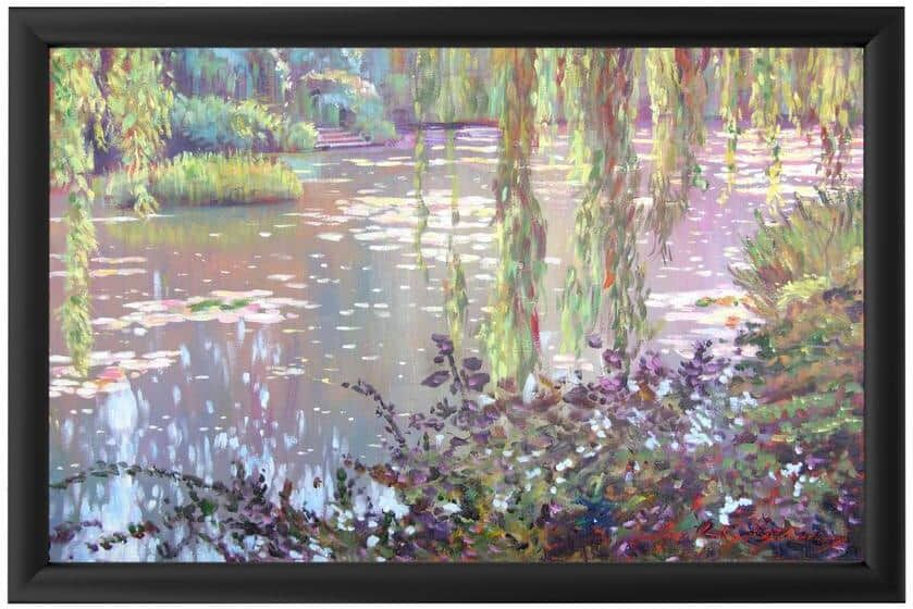 Trademark Fine Art Homage to Monet by David Lloyd Glover Framed with LED Light Landscape Wall Art 16 in. x 24 in.