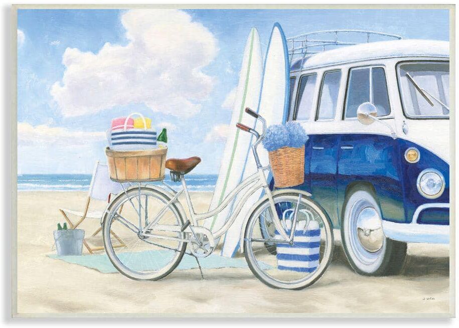 Stupell Industries Bike and Van Beach Nautical Blue White Painting by James Wiens Unframed Print Nature Wall Art 10 in. x 15 in.