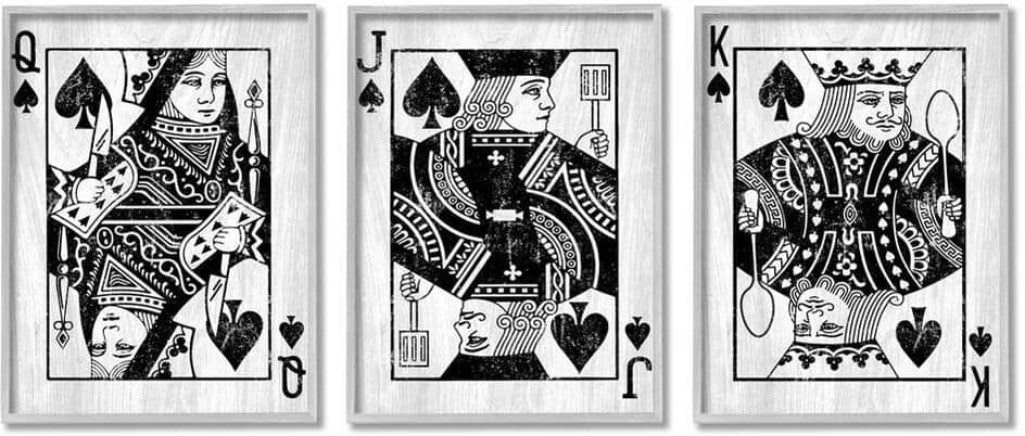 The Stupell Home Decor Collection Queen Jack King Spade Cards Design by Lil' Rue 3-Piece Framed People Art Print 20 in. x 16 in.