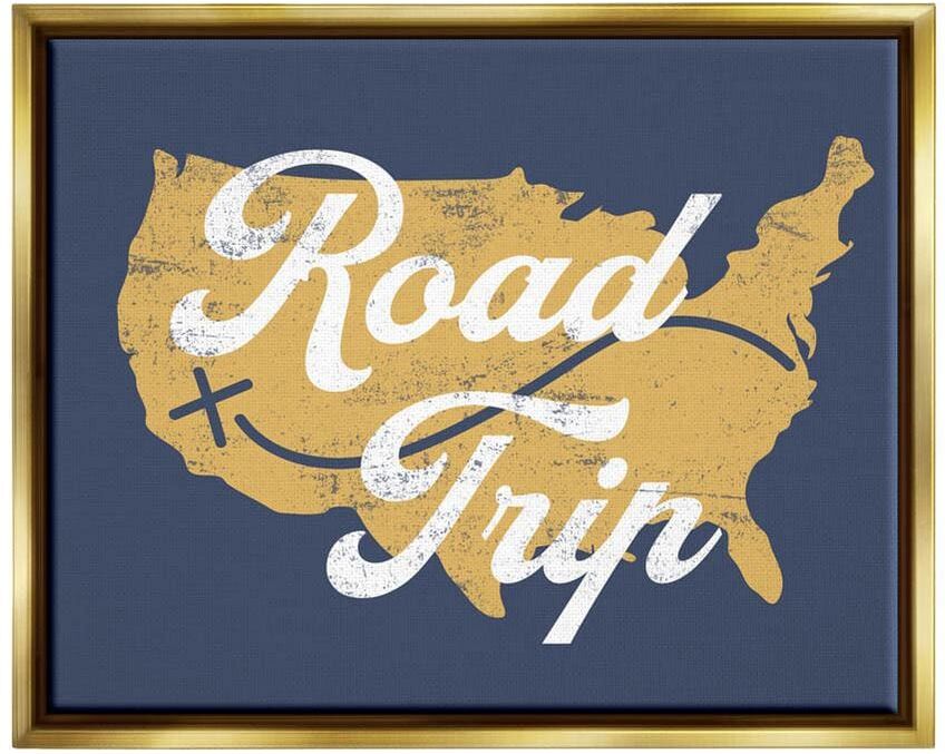 The Stupell Home Decor Collection Road Trip Vintage Text Traveling Country Map by Lil' Rue Floater Frame Travel Wall Art Print 21 in. x 17 in.