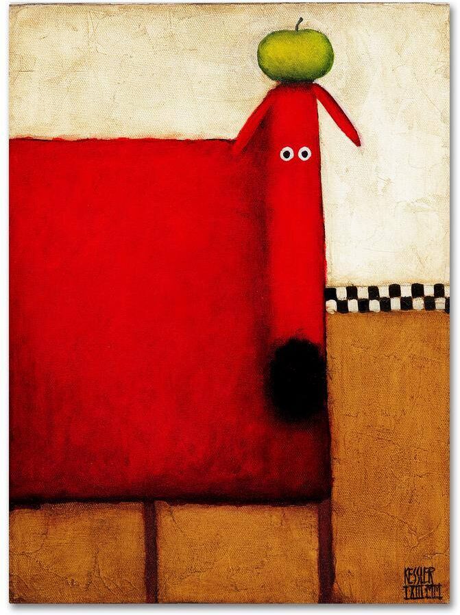 Trademark Fine Art 19 in. x 14 in. "Red Dog With Apple" by Daniel Patrick Kessler Printed Canvas Wall Art