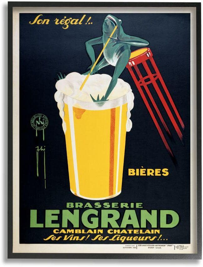 Stupell Industries Vintage Brasserie Lengrand European Advertisement Frog Beer by Marcus Jules Framed Drink Wall Art Print 11 in. x 14 in.