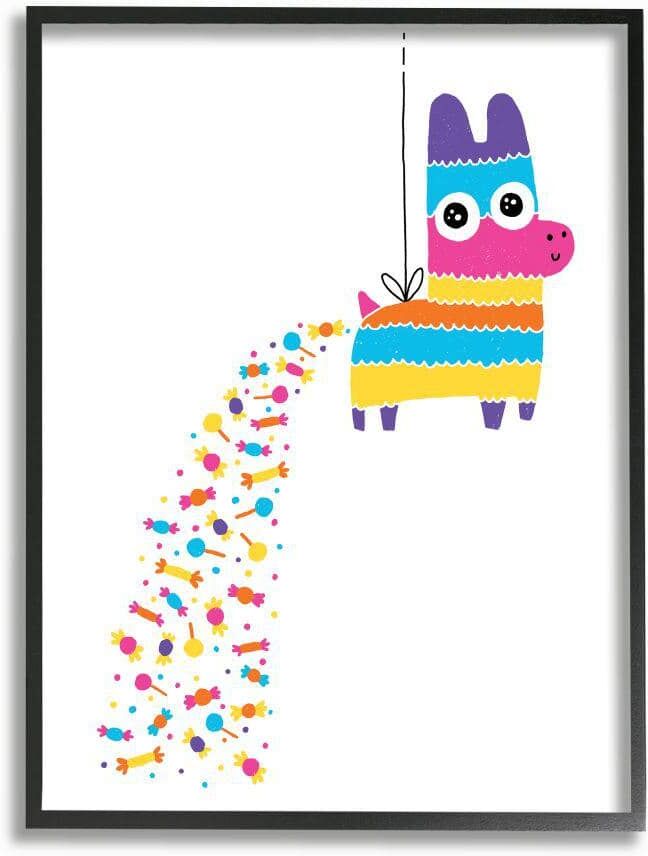 Stupell Industries Color Pop Party Pinata with Rainbow Candy by Michael Buxton Framed Drink Wall Art Print 11 in. x 14 in.