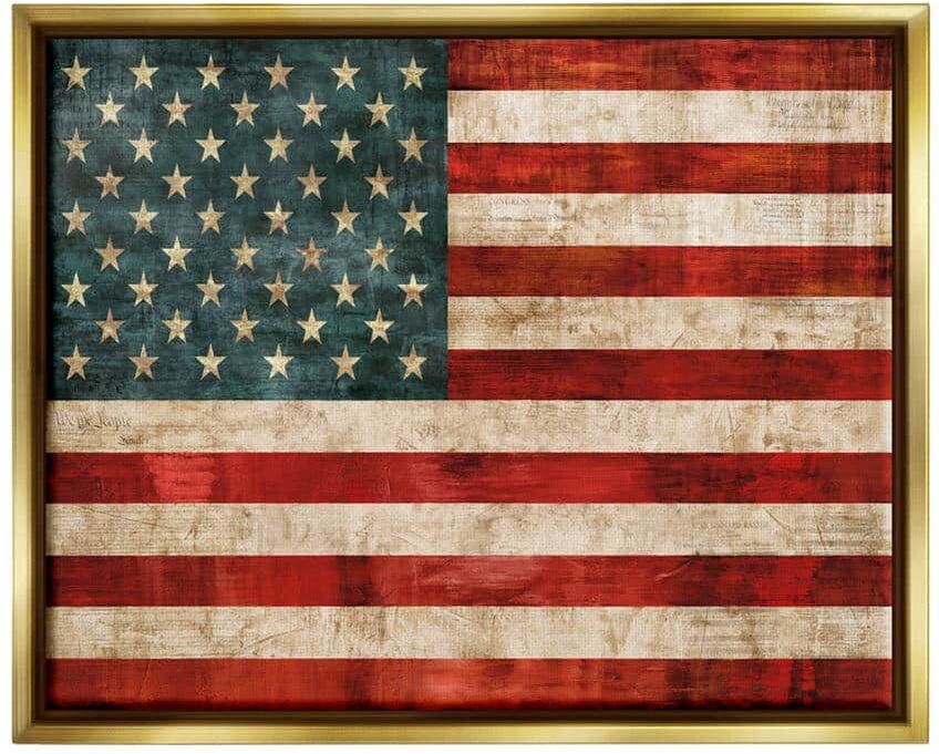 The Stupell Home Decor Collection US American Flag Wood Textured Design by Luke Wilson Floater Frame Country Wall Art Print 25 in. x 31 in. .