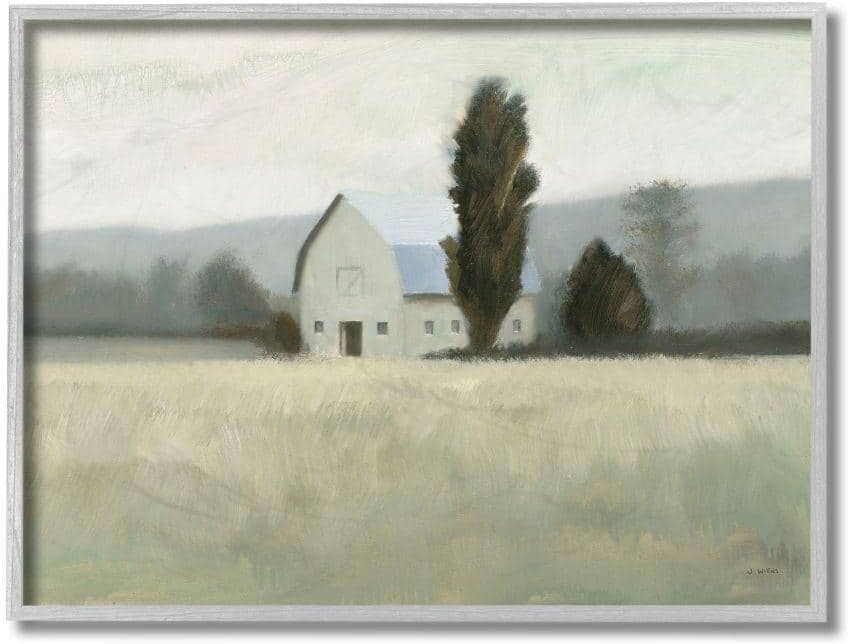 Stupell Industries Farmside Landscape White Barn Green Meadow by James Wiens Framed Nature Wall Art Print 11 in. x 14 in.