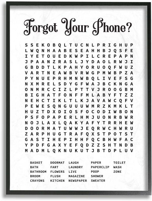 Stupell Industries 11 in. x14 in. "Phone Crossword Puzzle Bathroom Word Design"by Lettered and LinedFramed Wall Art