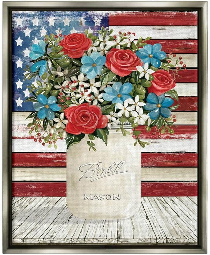 The Stupell Home Decor Collection Americana Flag Festive Bouquet Design by Cindy Jacobs Floater Framed Nature Art Print 21 in. x 17 in.