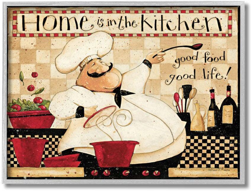 Stupell Industries Home is the Kitchen Phrase Charming Vintage Chef by Dan DiPaolo Framed Drink Wall Art Print 11 in. x 14 in.