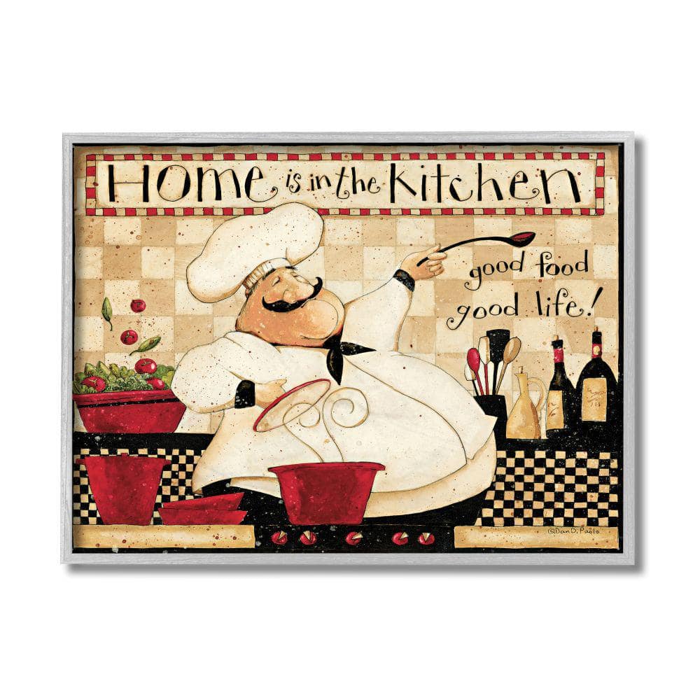 Stupell Industries Home is the Kitchen Phrase Charming Vintage Chef by Dan DiPaolo Framed Drink Wall Art Print 16 in. x 20 in.