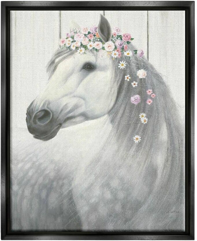 The Stupell Home Decor Collection Spirit Stallion Horse with Flower Crown by James Wiens Floater Frame Animal Wall Art Print 25 in. x 31 in. . .