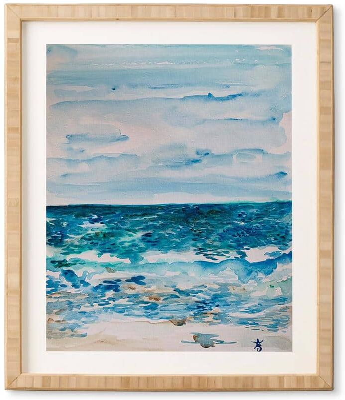 DenyDesigns. Cabo Beach Mexico Watercolor 1 by ANoelleJay Bamboo Framed Wall Art Abstract Art Print 14 in. x 16.5 in.