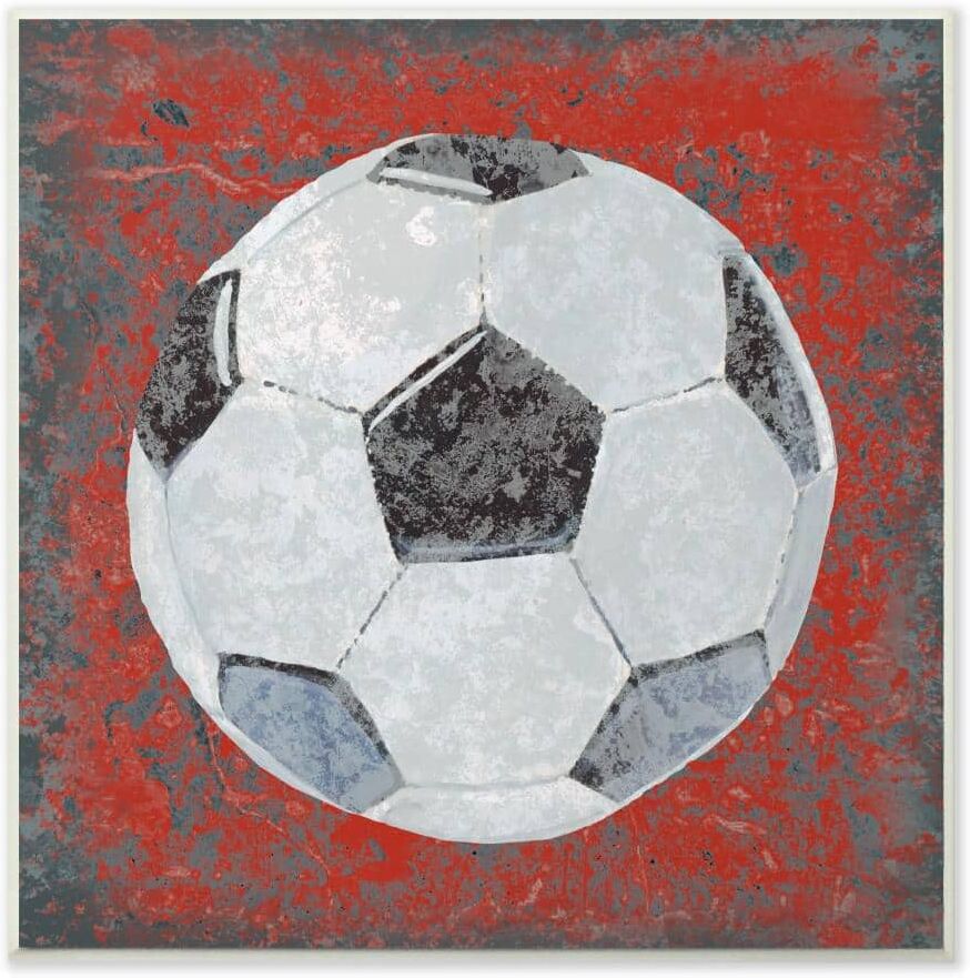 Stupell Industries 12 in. x 12 in." Grunge Sports Equipment Soccer " by Studio W Printed Wood Wall Art