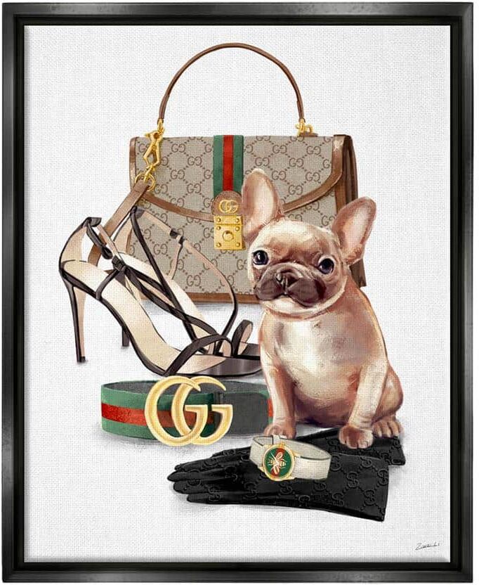 The Stupell Home Decor Collection Stylish Puppy Dog Designer Purse Shoes Accessories by Ziwei Li Floater Frame Animal Wall Art Print 21 in. x 17 in.