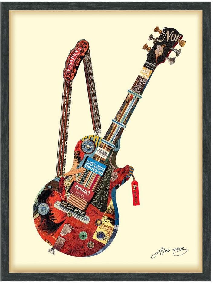 Empire Art Direct Electric Guitar Dimensional Collage Framed Graphic Art Under Glass Wall Art, 25 in. x 33 in.