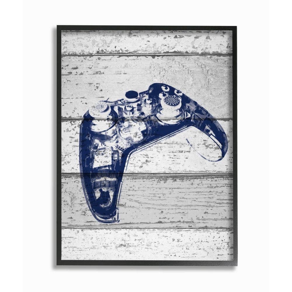 Stupell Industries 24 in. x 30 in. "Video Game Controller Blue Print on Planks" by Daphne Polselli Framed Wall Art