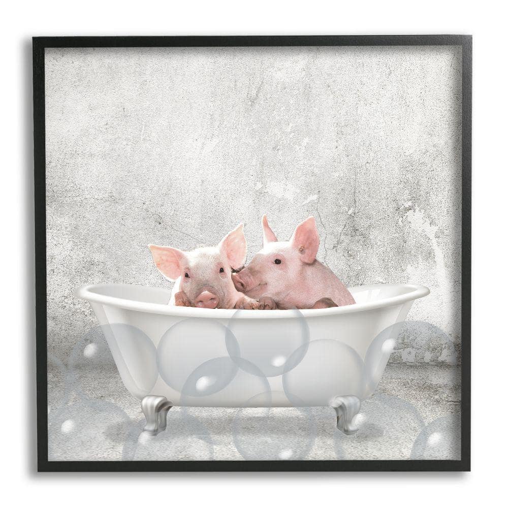 Stupell Industries Baby Piglets Bath Time Cute Animal Design by Kim Allen Framed Print Animal Texturized Art 24 in. x 24 in.