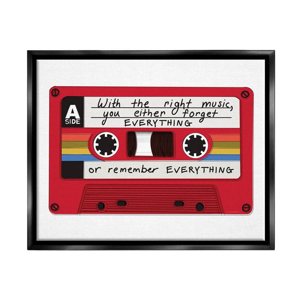 The Stupell Home Decor Collection With The Right Music Vintage Cassette Design by Kamdon Kreations Floater Framed Typography Art Print 21 in. x 17 in.