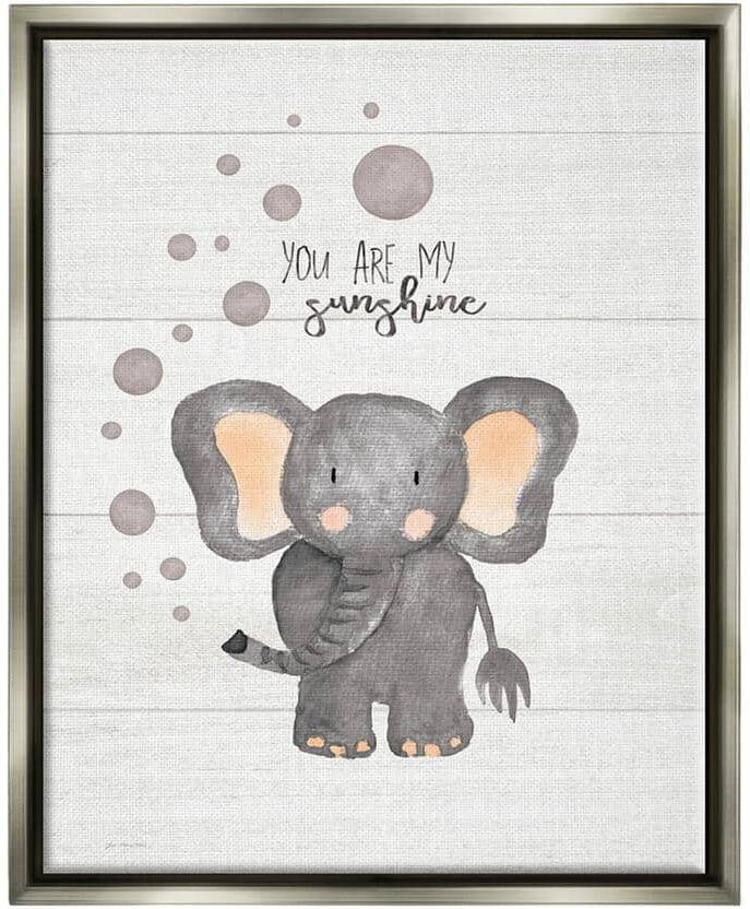 The Stupell Home Decor Collection You Are My Sunshine Elephant by Jo Moulton Floater Frame Animal Wall Art Print 21 in. x 17 in.