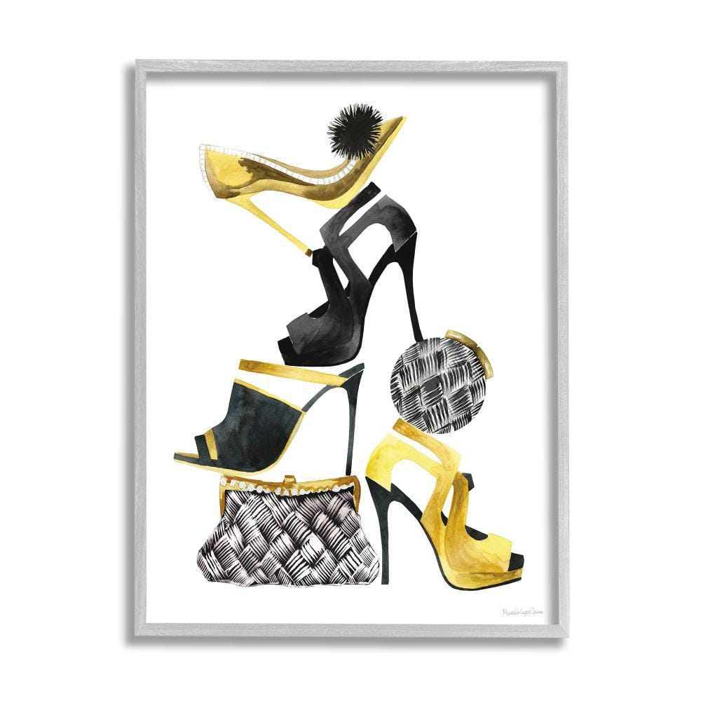 Stupell Industries Fashion Accessories Stacked Shoes and Purses by Mercedes Lopez Charro Framed Abstract Wall Art Print 11 in. x 14 in.