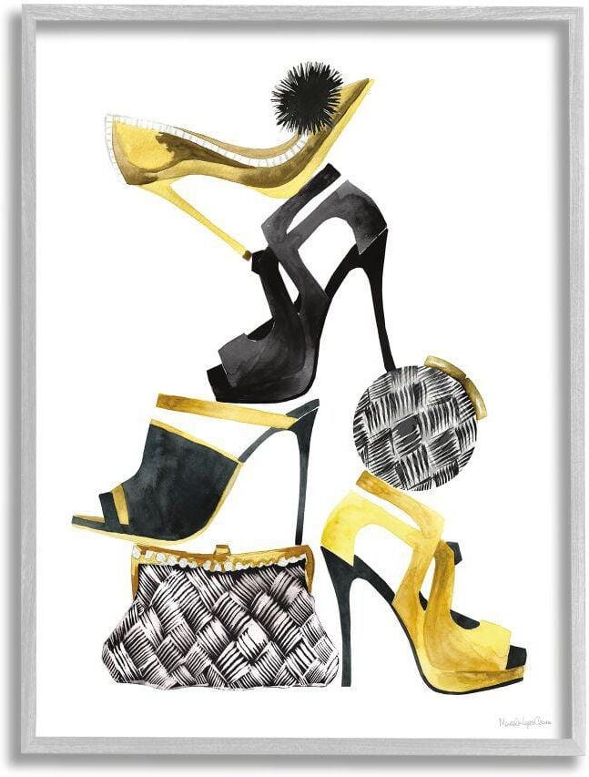 Stupell Industries Fashion Accessories Stacked Shoes and Purses by Mercedes Lopez Charro Framed Abstract Wall Art Print 16 in. x 20 in.