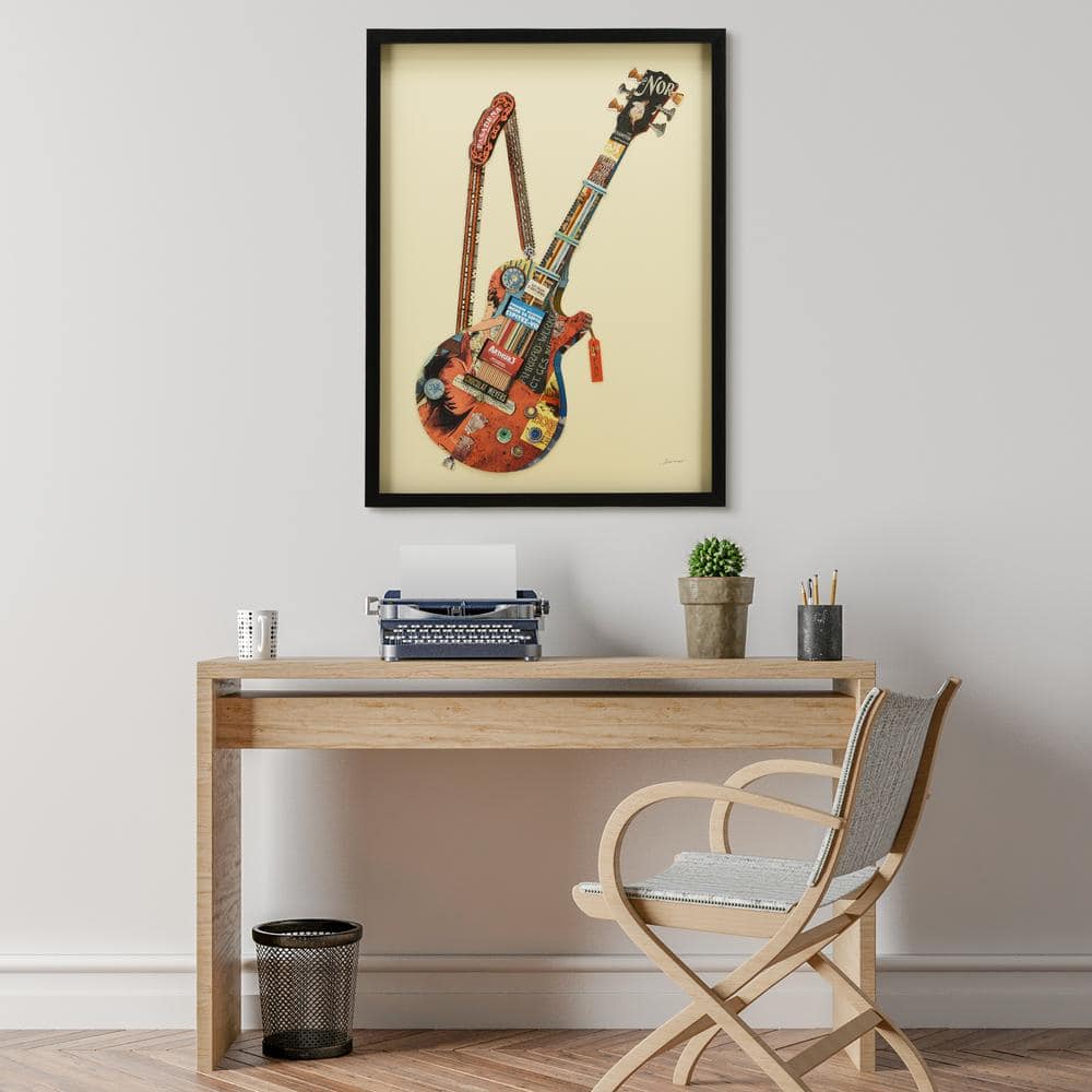 Empire Art Direct 25 in. x 33 in. "Electric Guitar" Dimensional Collage Framed Graphic Art Under Glass Wall Art