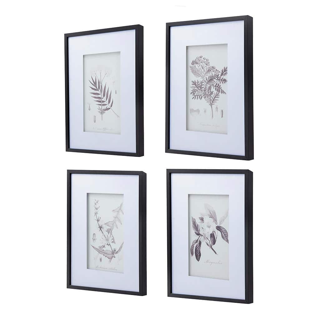 Set of 4 Plastic Framed Home Botanical Wall Art Prints, Home Decor Art for Living Room Entryway 20 in. x 28 in .