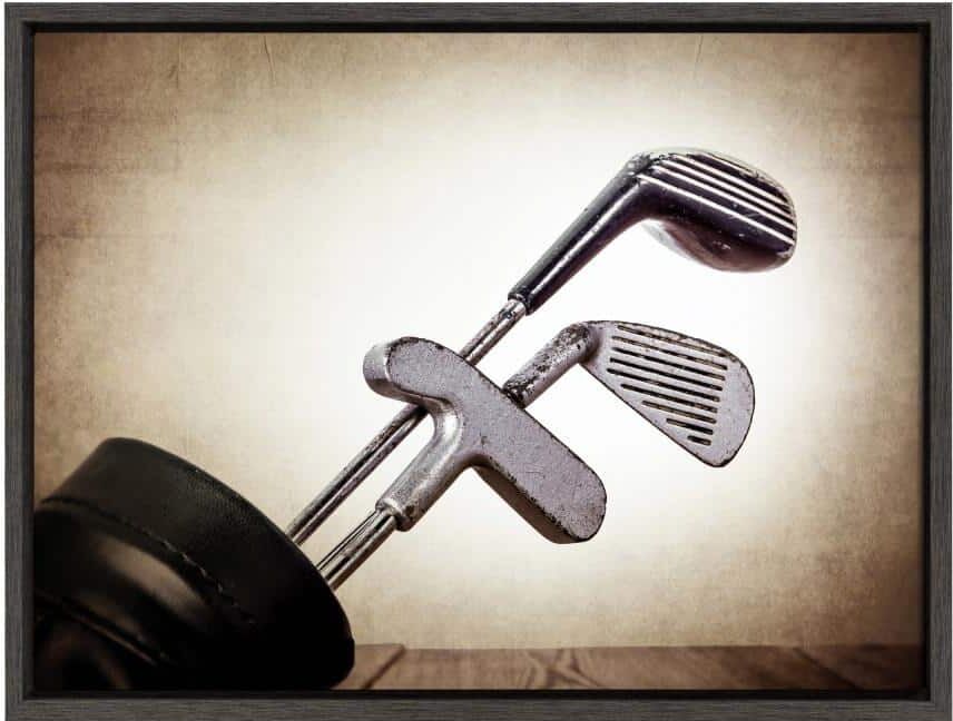 DesignOvation Sylvie "Vintage Golf Clubs" by Saint and Sailor Studios Sports Framed Canvas Wall Art 24 in. x 18 in.