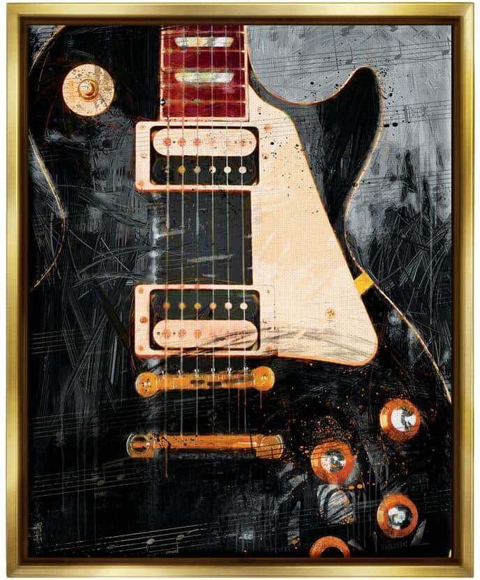 The Stupell Home Decor Collection Vintage Electric Guitar Music Notes Design by Savannah Miller Floater Framed Abstract Art Print 21 in. x 17 in.