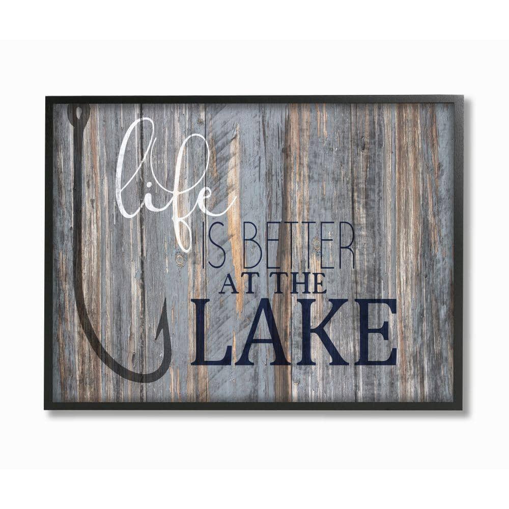 Stupell Industries Life Better Lake Quote Fish Lakehouse Cabin Phrase By Kim Allen Framed Print Typography Texturized Art 11 in. x 14 in.