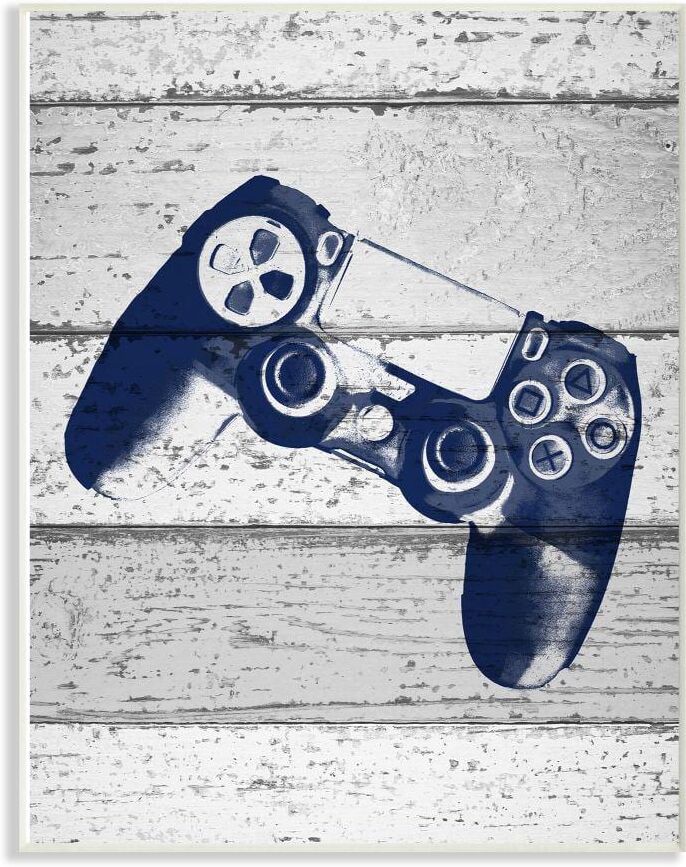 Stupell Industries 10 in. x 15 in. "Video Game Controller Blue Print on Planks" by Daphne Polselli Wood Wall Art