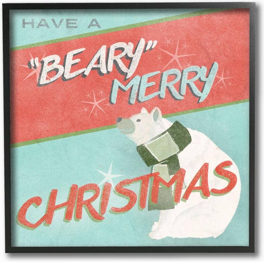 Stupell Industries 12 in. x 12 in. "Christmas Have A Beary Merry Christmas with Polar Bear" by Artist June Erica Vess Framed Wall Art