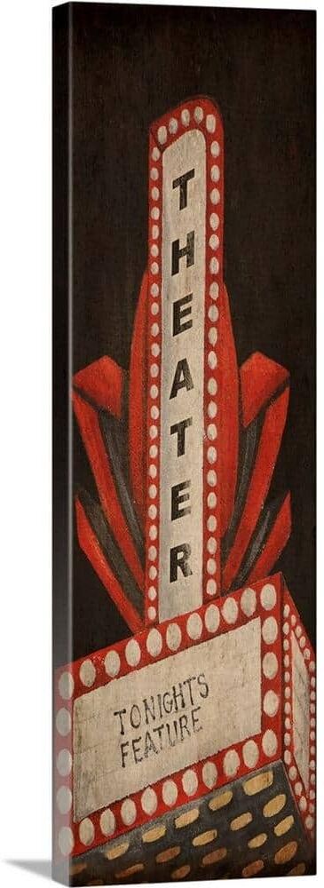 GreatBigCanvas 12 in. x 36 in. "Now Showing Theater" by Gina Ritter Canvas Wall Art